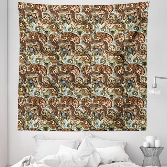 Paisley Tapestry, Flower Blossoms in Style Pattern Antique Swirled Design, Fabric Wall Hanging Decor for Bedroom Living Room Dorm, 5 Sizes, Multicolor, by Ambesonne