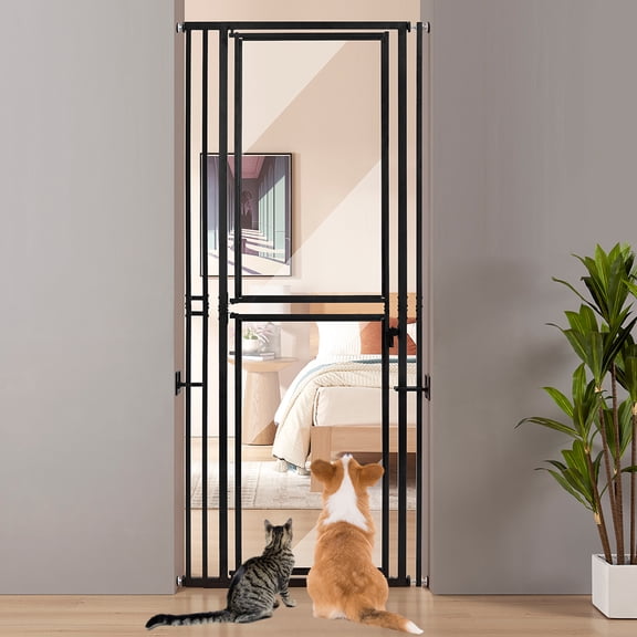 unipaws 79" Extra Tall Cat Gate, Clear Acrylic Dog Gate for Doorways, Fit 27.5"-37" Openings, Black