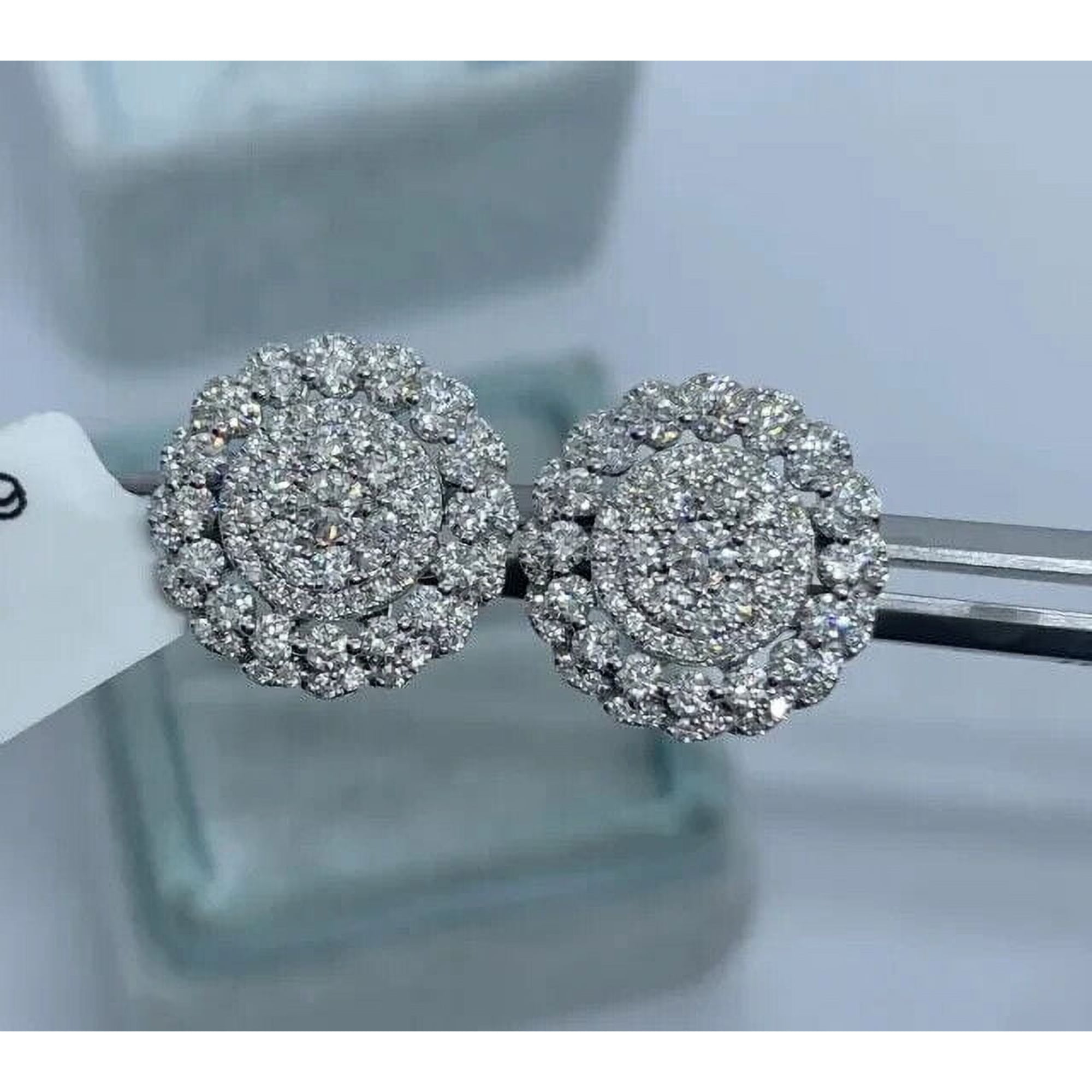 2Ct Round Cut Diamond Natural Cluster Halo Stud Earrings 14k White Gold Finish