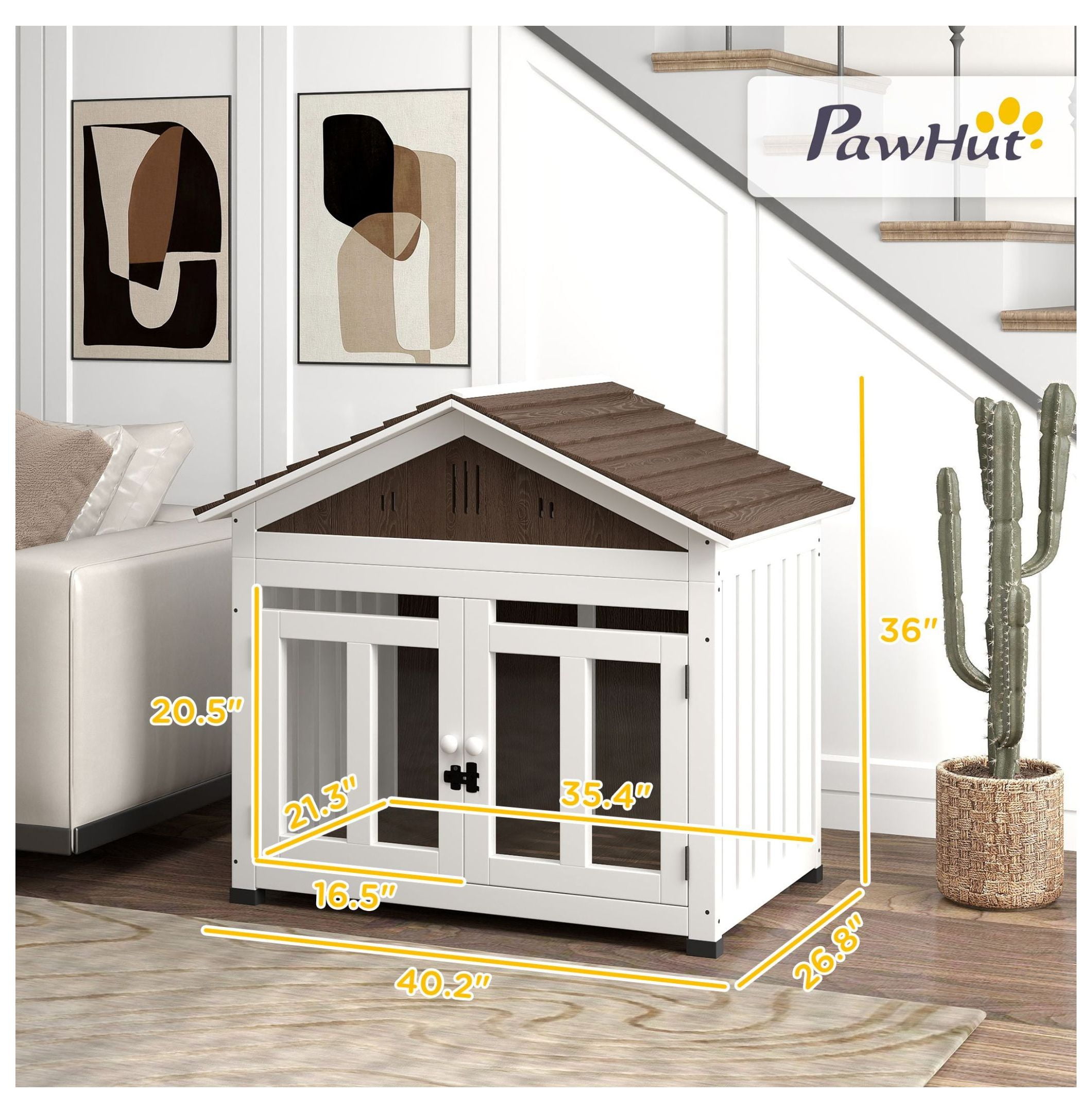 40"L Wooden Dog House Outdoor Indoor for Small, Medium, Large Dogs, with & Elevated Removable Floor