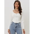 thumbnail image 2 of Camiseta Corta Casual para Mujer con Cuello en V y Mangas Largas con Cremallera blanco XS, 2 of 6