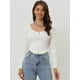 thumbnail image 2 of Camiseta Corta Casual para Mujer con Cuello en V y Mangas Largas con Cremallera blanco XS, 2 of 6