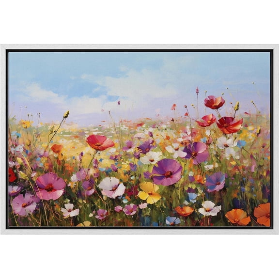 PixonSign Framed Canvas Print Wall Art Fine Art Still Life Wildflower Field Nature Wilderness Illustrations Modern Art Botanical Floral Farmhouse/Country Relax/Calm/Cozy for Bedroom - 24"x36" White