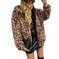 thumbnail image 2 of Women Leopard Print Zip Up Faux Fur Hooded Jacket Fuzzy Coat with Pockets Fall Winter Outerwear Leopard Print XL, 2 of 9