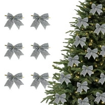 Luxcidy 6pcs Mini Christmas Tree Bows 6 cm Ribbon Bows Ornaments for Christmas Tree Hanging Decoration, Mini Bow Gift Wrapping Ribbons, for Crafts, Tree Decor & Gifts(Silver)
