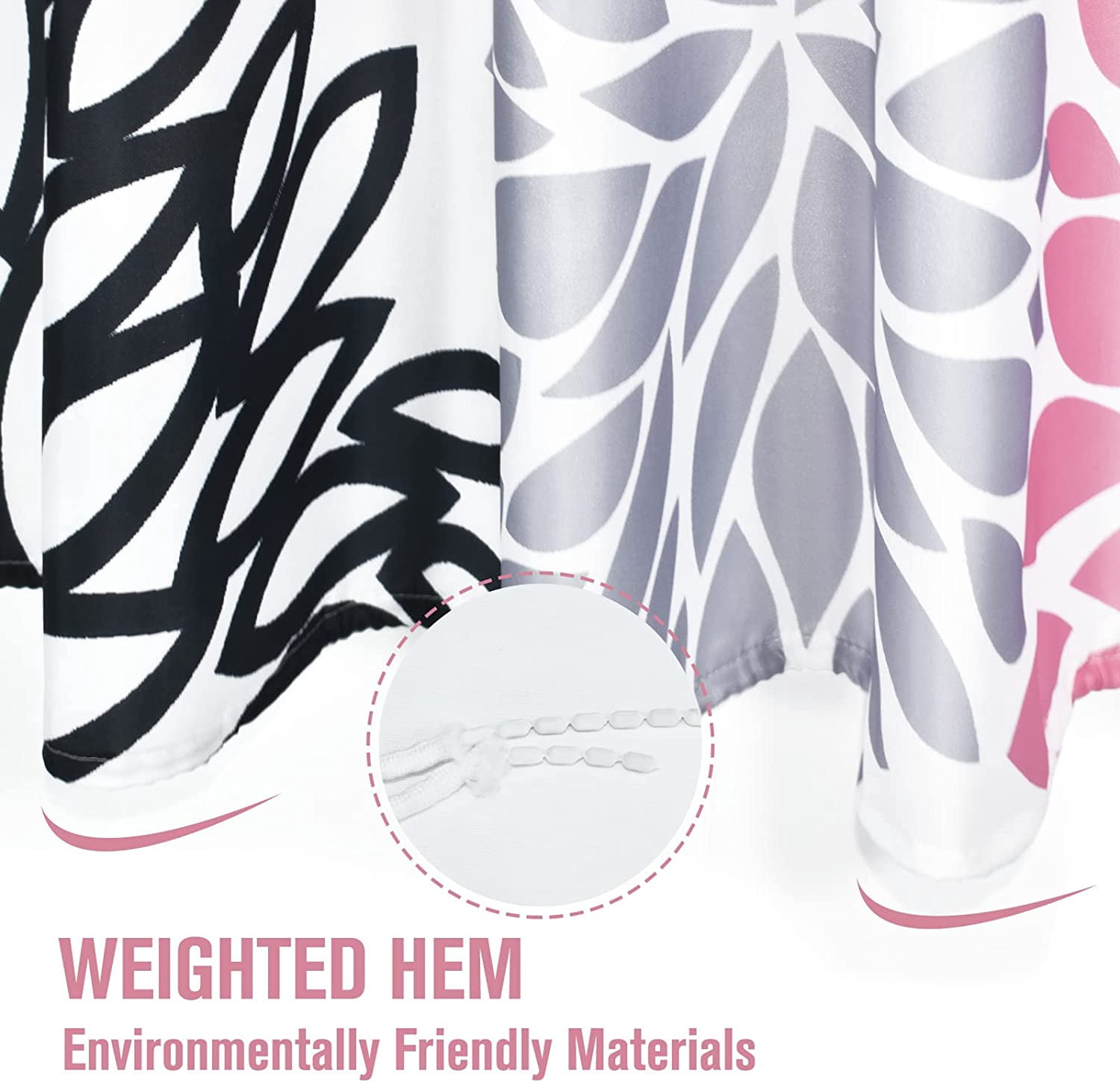 Dahlia Flower Shower Curtain, Floral Bathroom Decor, Waterproof Polyester Fabric Pink Black Grey Set, with 12 Hooks 72 x 72