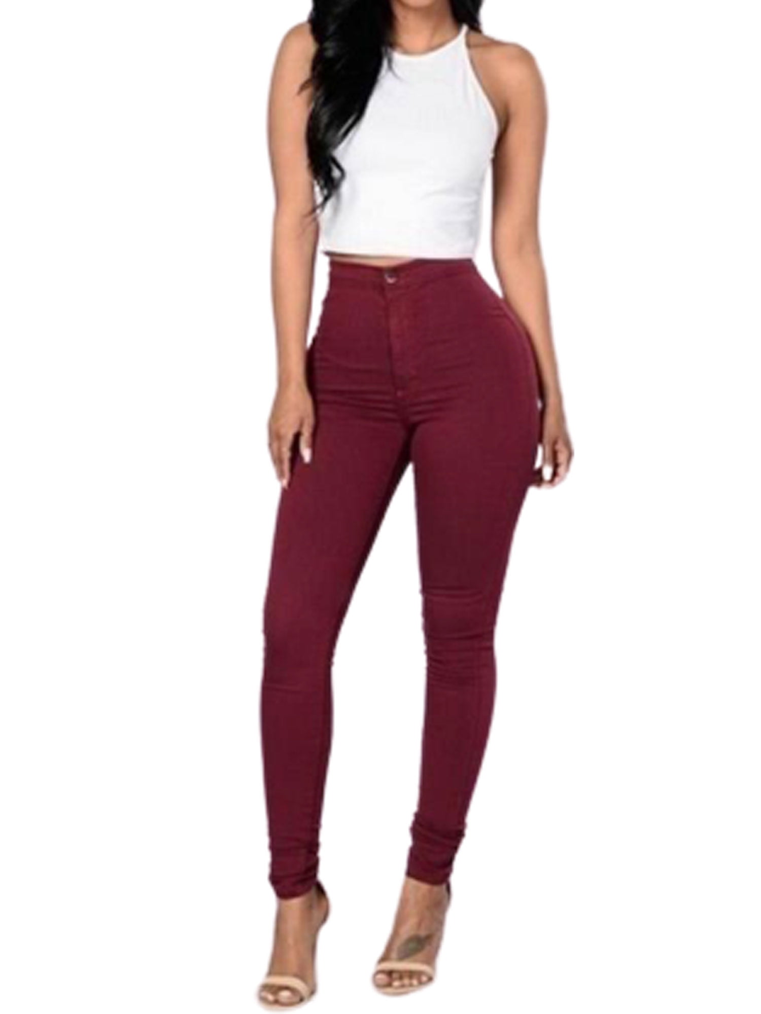 Woman Pencil Stretch Casual Look Denim Skinny Jeans Pants High Waist Trousers 