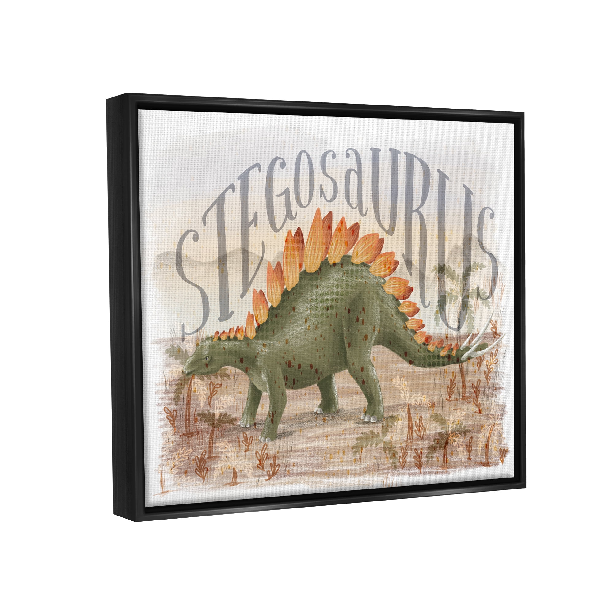 Stupell Industries Stegosaurus In Nature Animals & Insects Painting Black Floater Framed Canvas Art Print Wall Art, 31 x 25