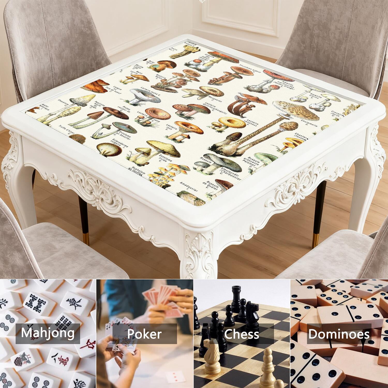Plants Pattern Game Table Pad 31.5x31.5 Inches Made of Rubber Featuring Anti-Slip Backing and Noise Reduction Qualities for Mahjong Card Games Tiles