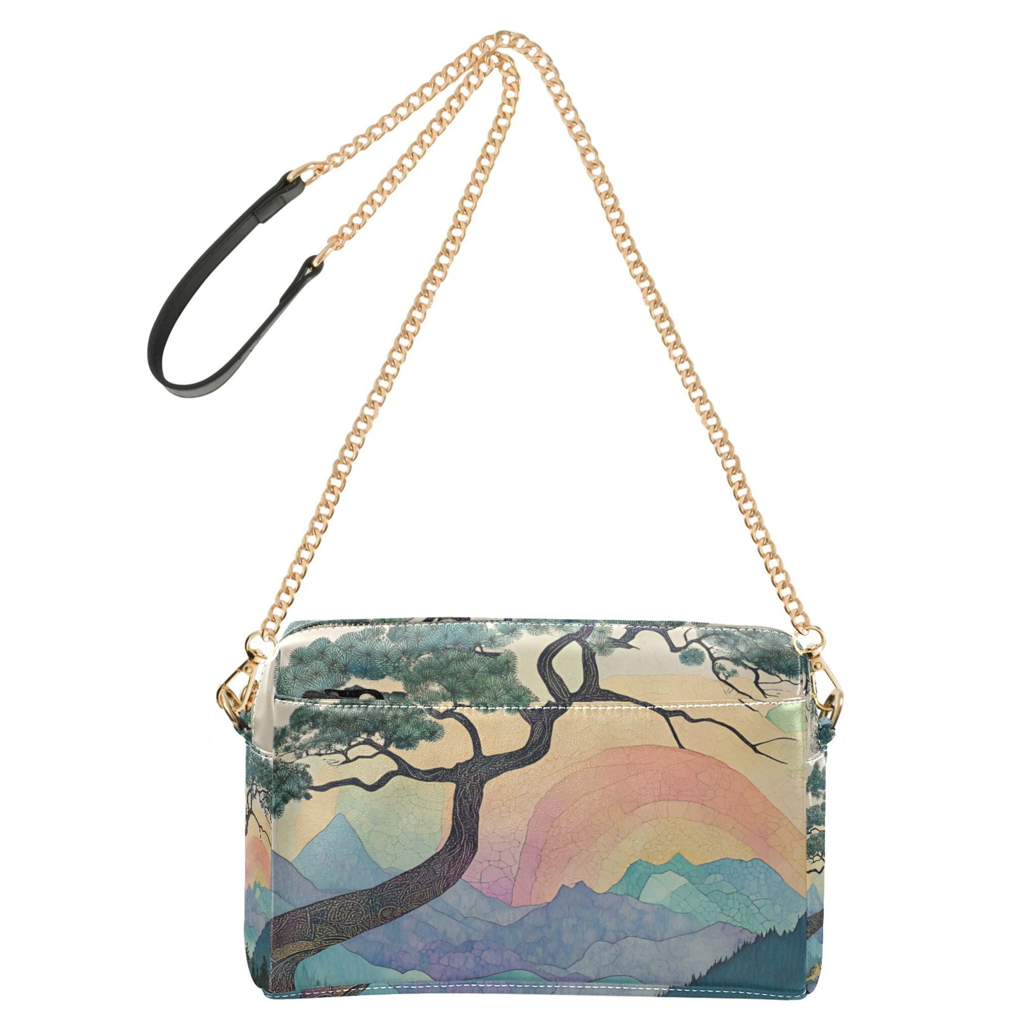FORMRS Women Crossbody Purse with Chain Strap Vegan Leather Shoulder Handbag, Pine Tree Rainbow