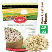 Sunbest Natural Cashew Pieces 3 Lbs / 48 oz Raw Unsalted Unroasted in Resealable Bag