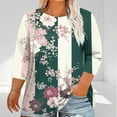 thumbnail image 2 of CYMMPU 3/4 Sleeve Blouses for Women Dressy Casual Fall Trendy Shirts Spring Tops Loose Fit Round Neck Tunic Tops Flower Pattern Plus Size T-Shirt Army Green XXXL, 2 of 5