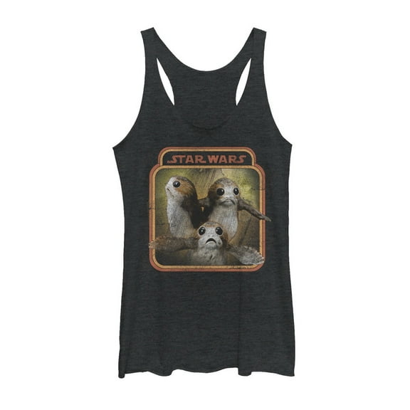 Women's Star Wars The Last Jedi Porgs Frame Racerback Tank Top Black Heather X Small