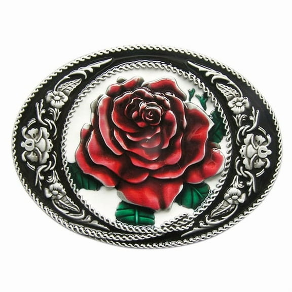 Vintage Style Enamel Western Rose Flower Oval Belt Buckle Gurtelschnalle