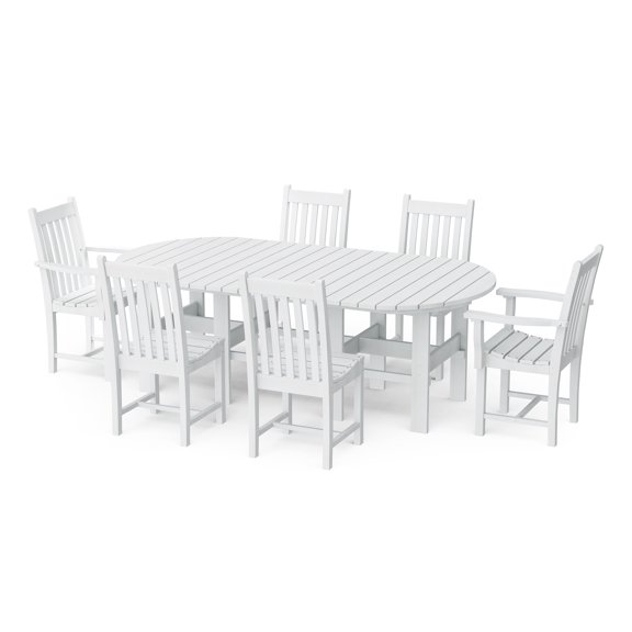 Wildridge Classic 7-Piece 44"x84" Dining Set, White - Outdoor Weather Resistant Recycled Plastic Furniture for Patio