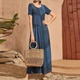 thumbnail image 3 of Tauxra Robe Maxi pour Femmes Coupe Ample à Étages, Robe d'Été de Plage à Blocs de Couleur à Manches Courtes, Longue Robe Décontractée à Col Rond, 3 of 5