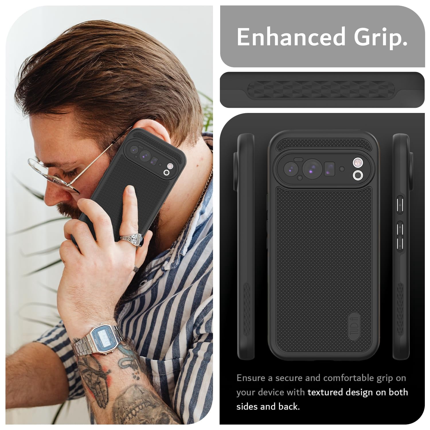 TUDIA MergeGrip Case for Google Pixel 10 Pro XL (2025), Shockproof Dual Layer Rugged Protective Phone Case, Black