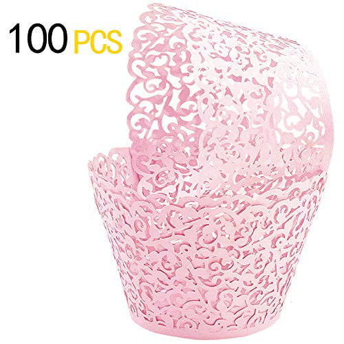 100pcs New Heart Lace Vine Valentine Wedding Party Cupcake Wrappers Baking Cake 