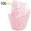 GOLF 100Pcs Cupcake Wrappers Artistic Bake Cake Paper Filigree Little Vine Lace Laser Cut Liner Baking Cup Wraps Muffin CaseTrays for Wedding Party Birthday Decoration (Pink)
