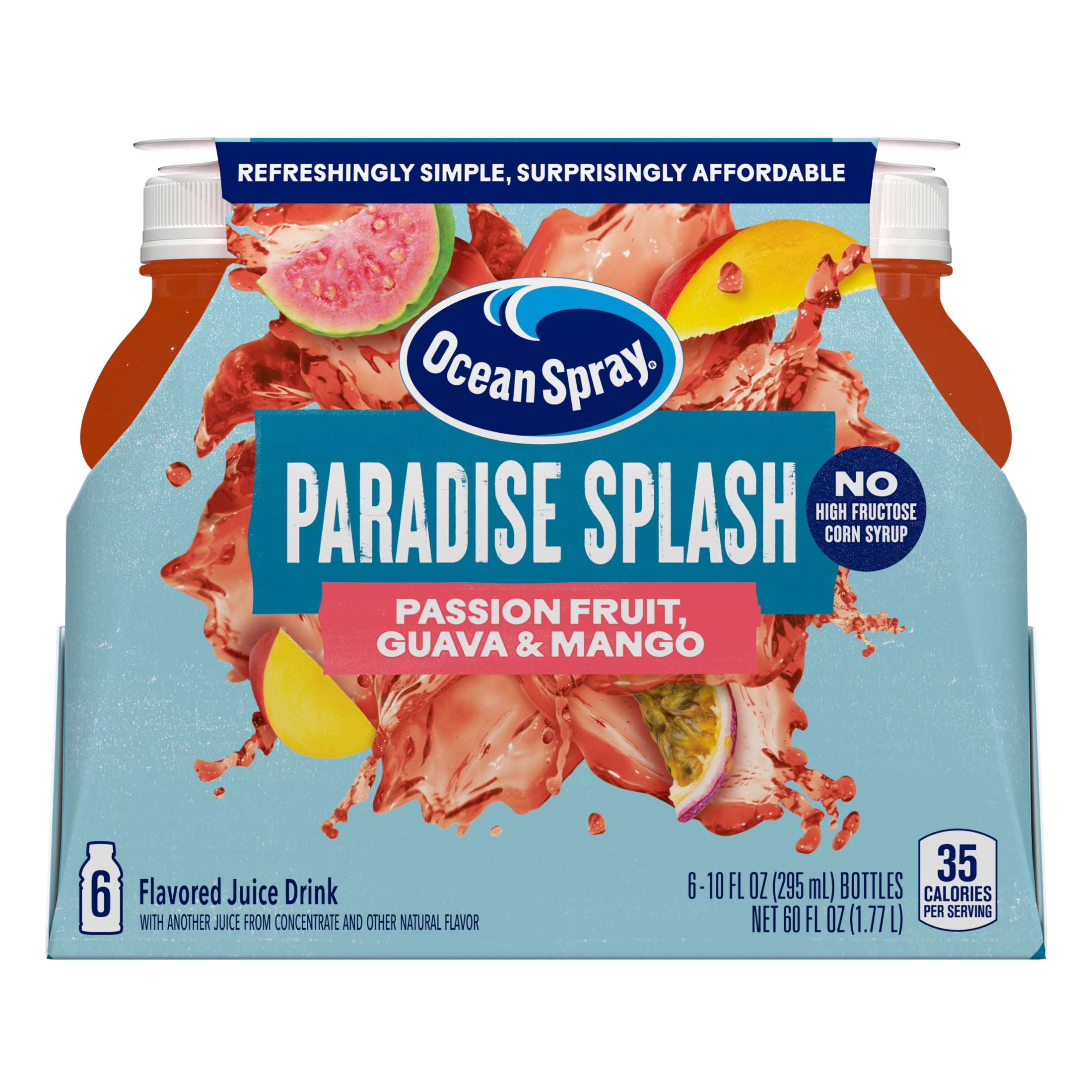 (4 pack) Ocean Spray® Paradise Splash – Passionfruit, Guava & Mango 10 fl oz Bottle, 6 Pack