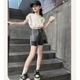 thumbnail image 4 of GiLiling Girls Distressed Denim Shorts, Elastic Waist Ripped Frayed Hem Sparkle Summer Jean Shorts for Kids Teens (Black, 5-6 Years), 4 of 8