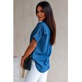 thumbnail image 3 of Women's Blue Turn-down Collar Short Sleeve Denim Shirt, 3 of 9