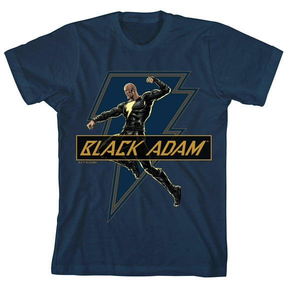 Black Adam Superhero & Thunderbolt Logo Crew Neck Short Sleeve Navy Men's T-shirt-XL