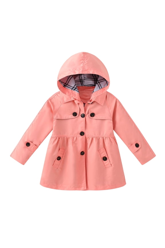 Boys Girls Solid Color Windproof Storm Jacket Detachable Hooded Waterproof Mid Long Coat