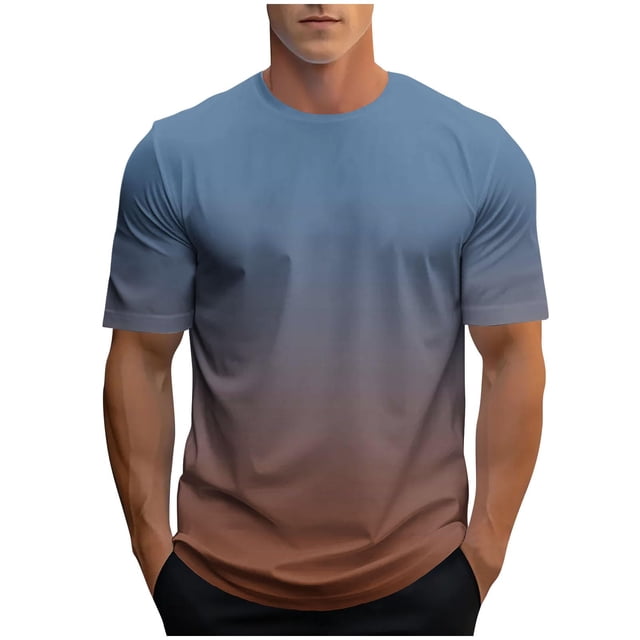 T-shirt à Manches Courtes Imprimé Dégradé avec Col Rond pour Usage Quotidien - Design Moderne Dégradé pour Usage Quotidien
