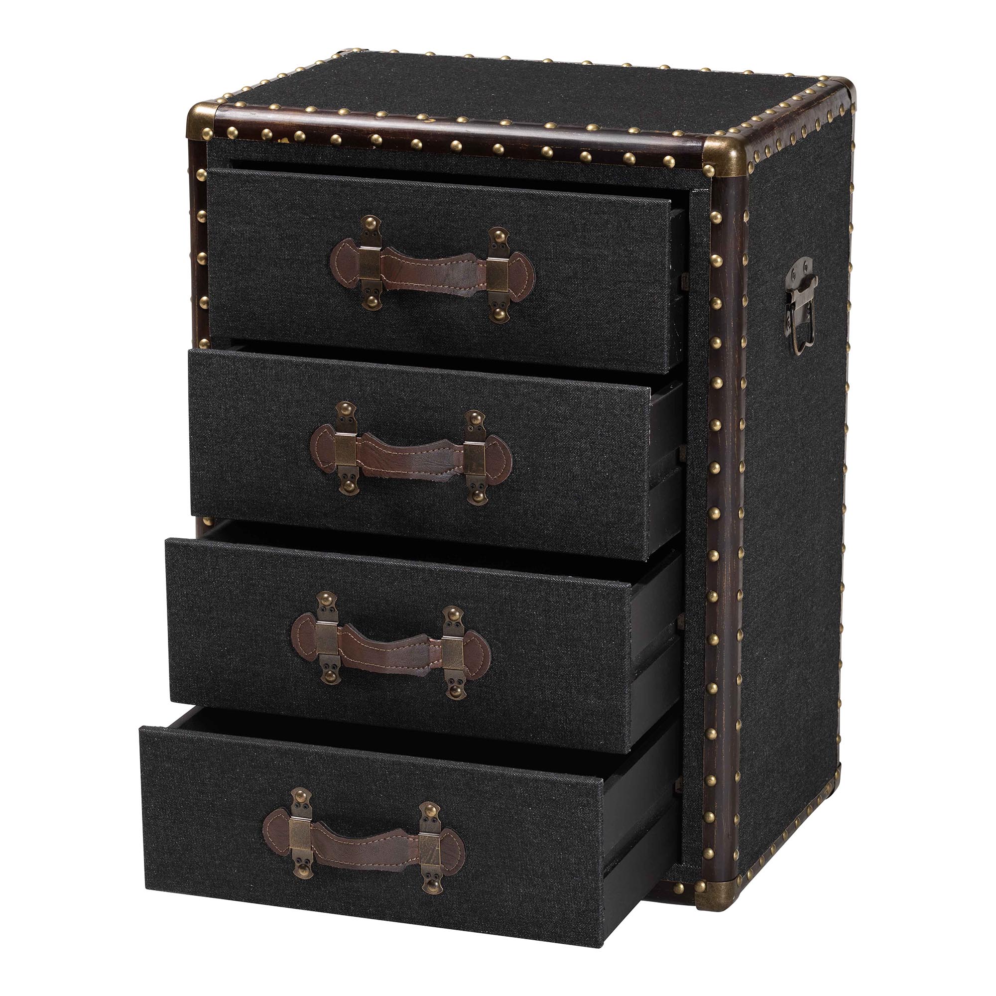 Baxton Studio Jaelyn Vintage End Table, 4-Drawer, Dark Brown