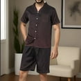 thumbnail image 2 of Stamzod Mens Satin Pajamas Set Button Down Short Sleeve Shirt Soft Shorts Sleepwear Loose Pocket Loungewear Gradient Color Mens Outfits, 2 of 5