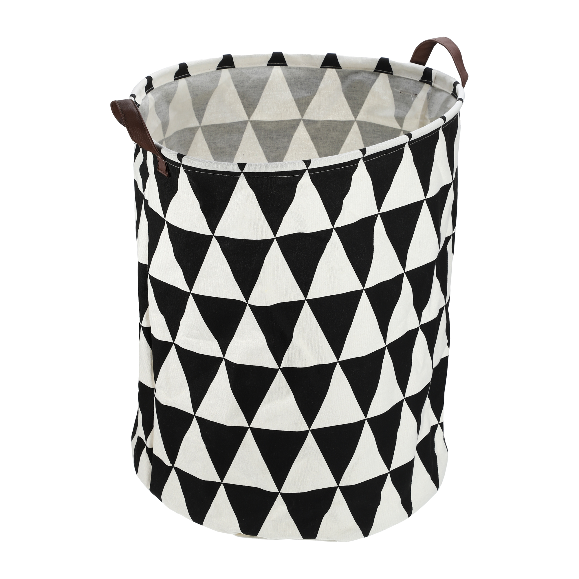 Unique Bargains Foldable Cylindrical Laundry Basket 19.69"x15.75" 60L Black White