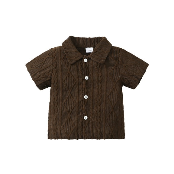 Kucnuzki 12 Months Infant Baby Boys Top 18 Months Baby Boys Summer Clothes Solid Color Short Sleeves Shirt Top Button Down Shirt Top Brown 12-18 Months