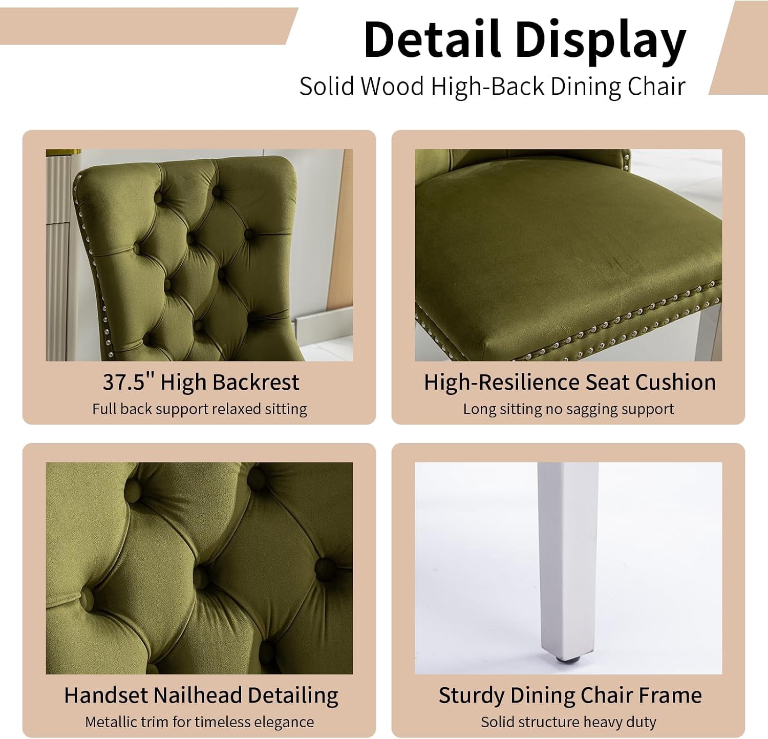 Collection Tufted Velvet Dining Chair, Nailhead Trim, Solid Wood Legs, Set of 2