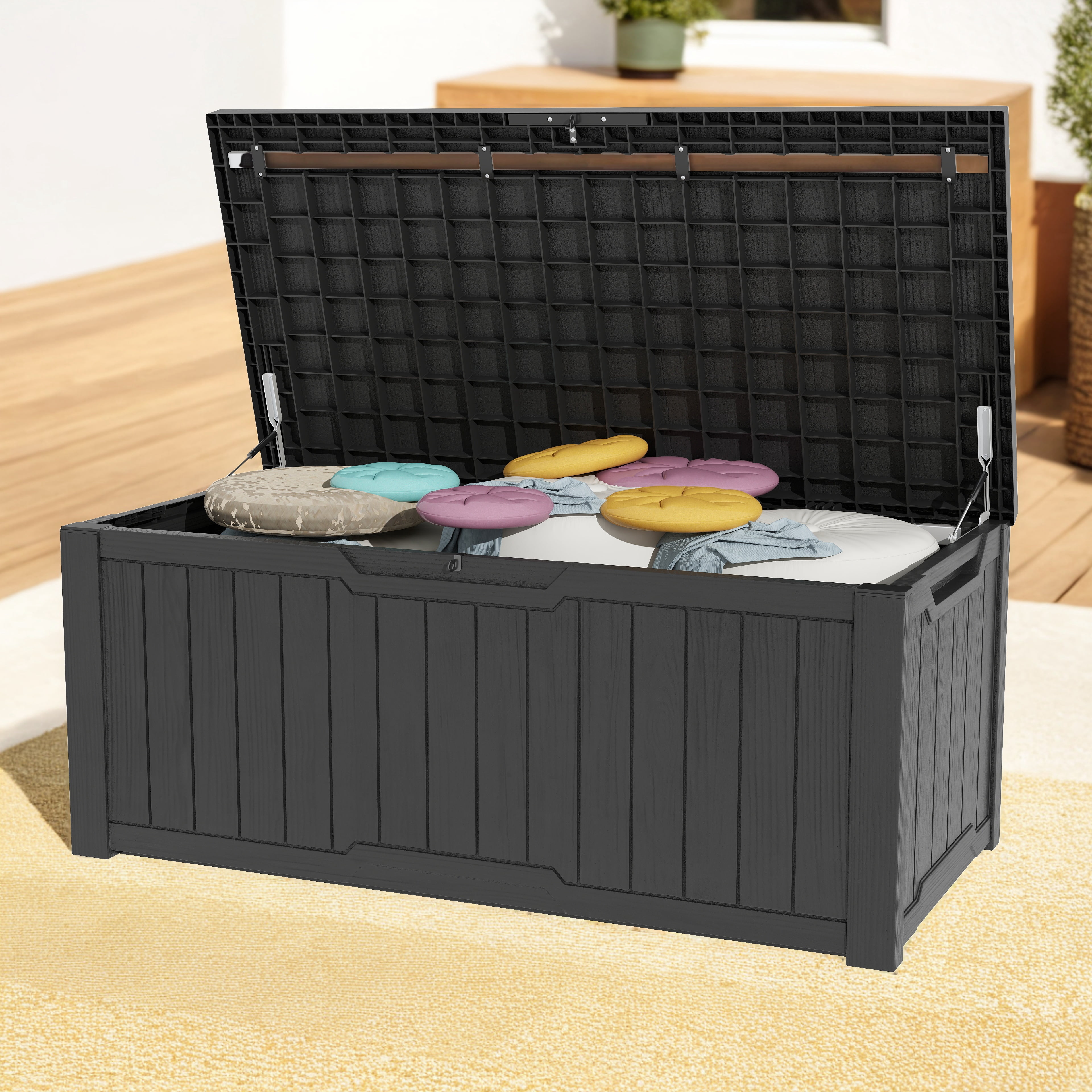 Uforic Outdoor 100 Gallon Resin Deck Box, Weatherproof&Lockable,Black