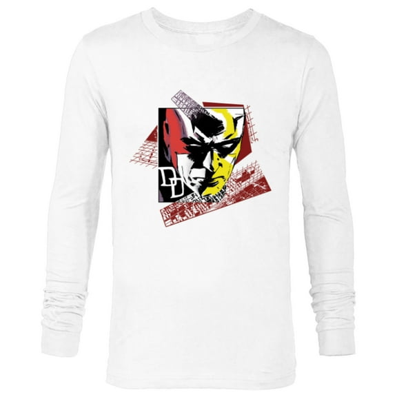 Marvel Daredevil Super Hero Comic Art Face and DD Logo - Long Sleeve T-Shirt for Men - Customized-White