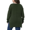thumbnail image 4 of DARING DIVA Plus Size Crew Neck Long Sleeve Slit Hem Pullover Sweater 1X Army Green, 4 of 6