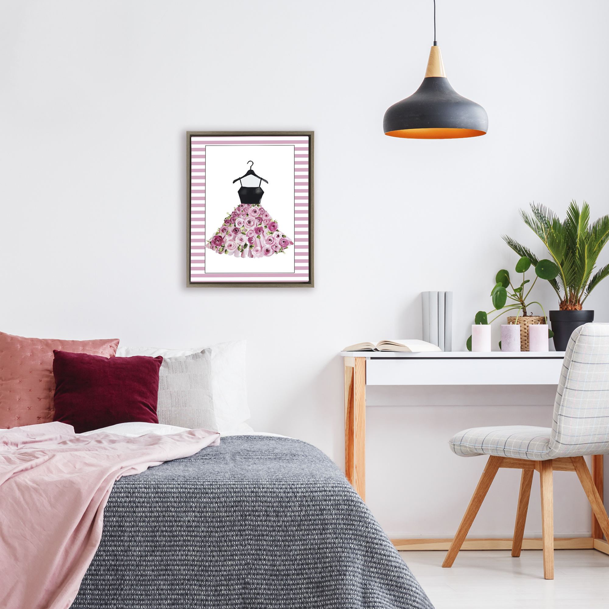 Flower Bedecked Dress Brown Framed Floater Canvas Wall Art, design by Christine Simpson Art