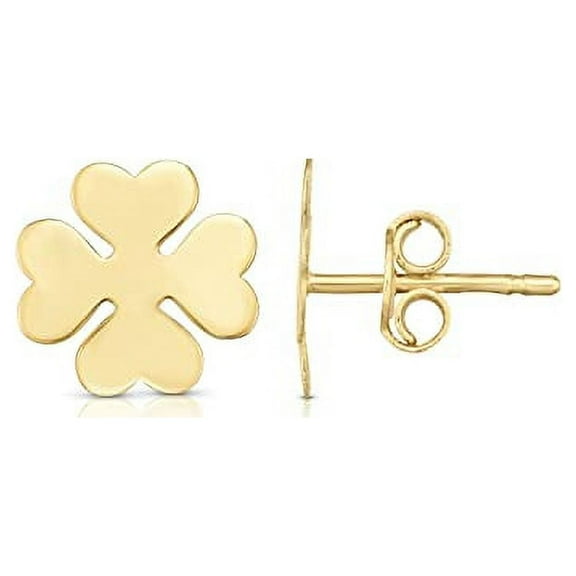 JewelStop 14K Yellow Gold Finish 10mm Polished Post Clover Earrings with Push Back Clasp