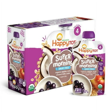 Happy Tot Organics Super Morning Stage 4 Toddler Food, Dairy Free Apples Acai Coconut Milk & Millet, 4 oz Pouches (8 Pack)