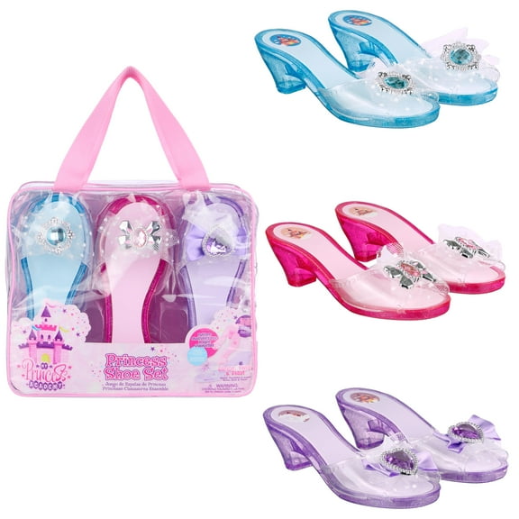 Expressions 3-Pack Premium Princess Shoes Set - 1" Heel Slip On Princess Dress Up Shoes For Little Girls, Durable Pairs of Slip-On Sandal Heels For Kids - Fits Toddler Size 7-10