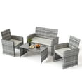 thumbnail image 3 of Poteban Wide Armrest Outdoor Patio Furniture Set,4 Pieces Rattan Sectional Sofa with Tempered Glass Coffee Table and Cushions for Family Gatherings,Balcony Porch Garden(Grey/Cream), 3 of 7