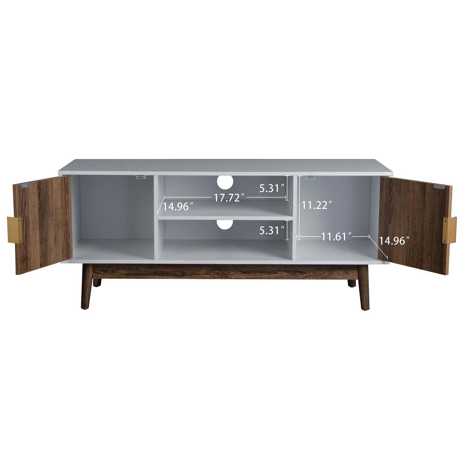 Private Jungle TV Console Table with Storage Cabinet Shelves with 2 Doors 43 Inch Entertainment Center for Living Room Bedroom,Natural Color&white