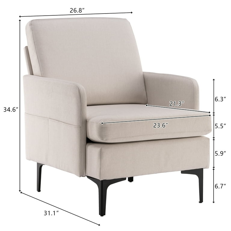 Hassch Extra Wide Deep Thick Cushioned Accent Chairs Comfy Reading Chair Modern Chair with Side Pocket for Office Living Room Hotel Bedroom Beige
