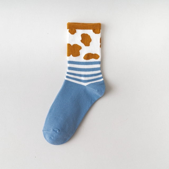 Womem Blue Plaid Socks Shallow Mouth Japanese Cute Milk Pattern Socks Sports Socks Sock Multicolor