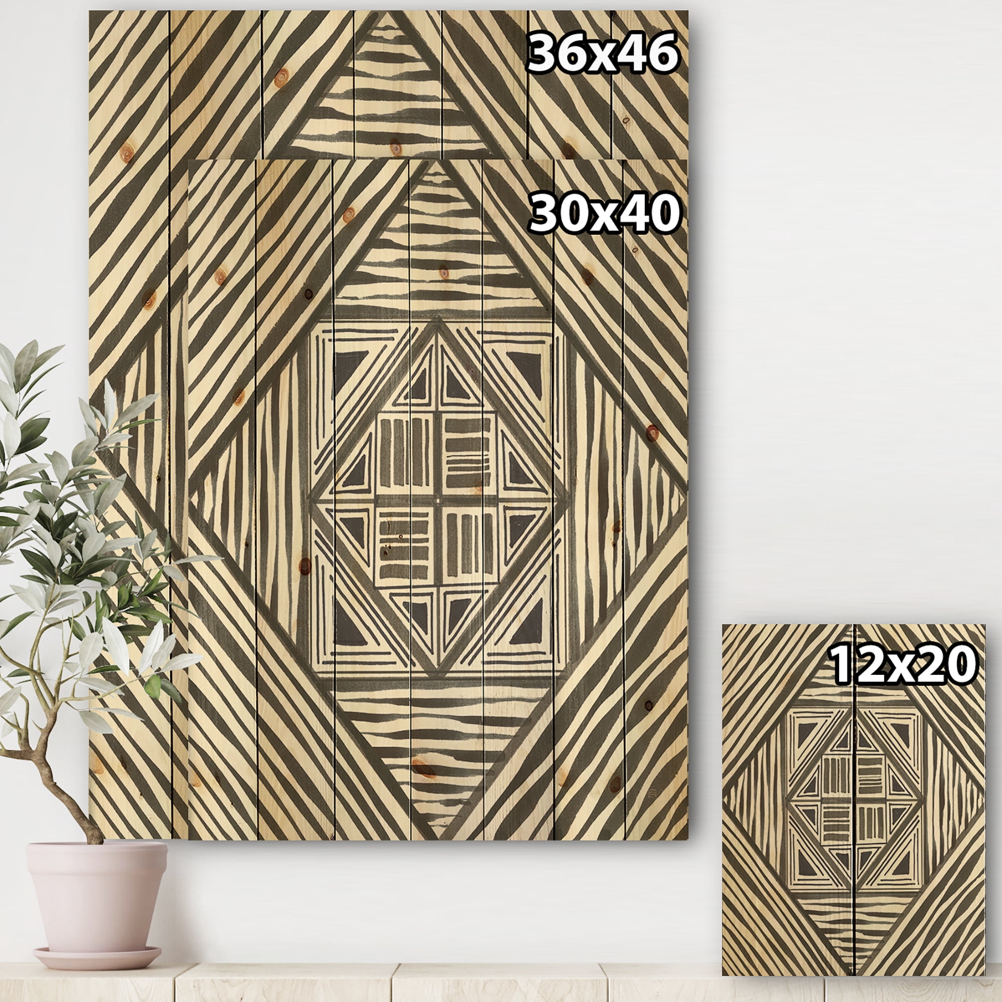 Designart 'Minimalist Monochrome Graphics III' Transitional Print on Natural Pine Wood