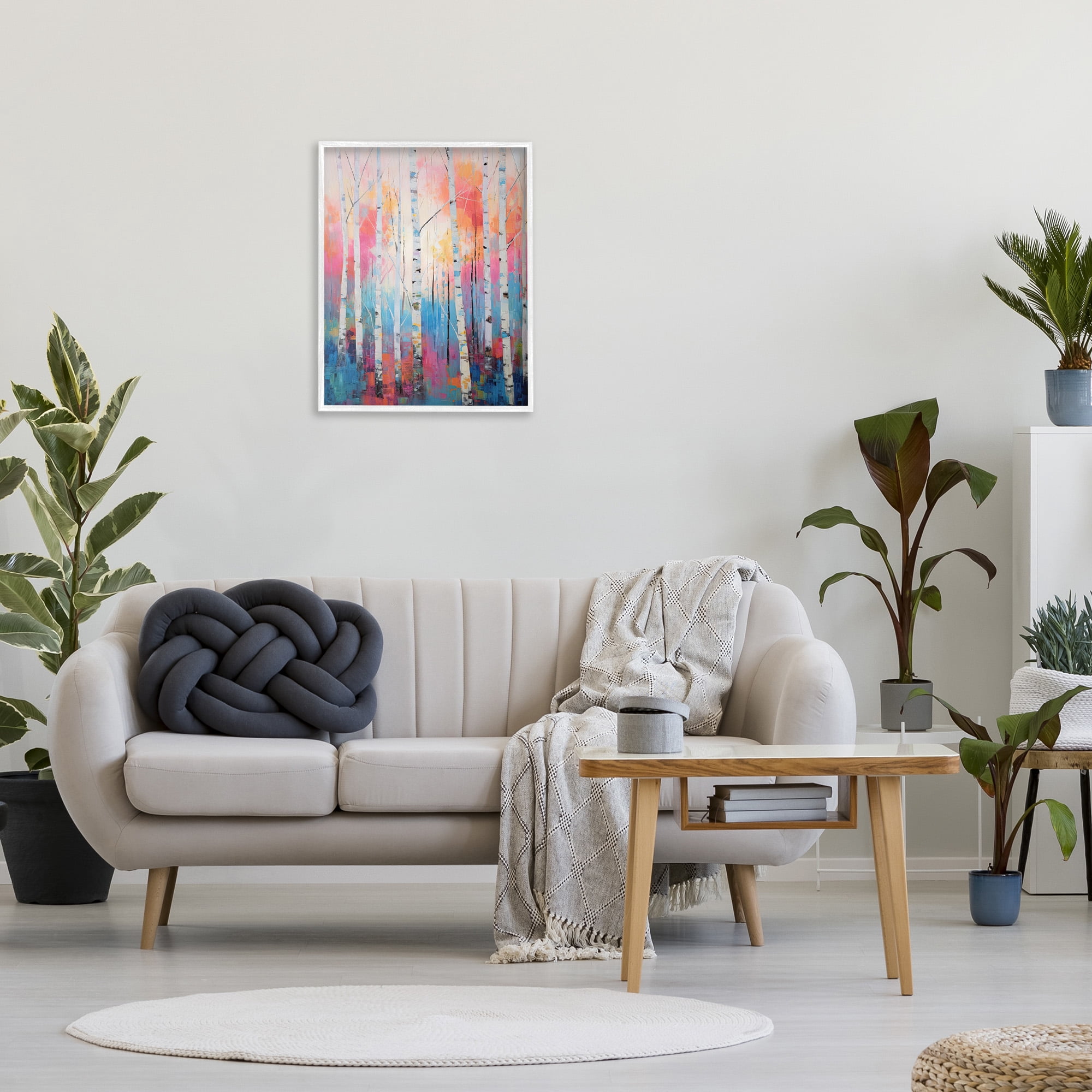 Stupell Industries Modern Hue Birch Forest Landscape Painting White Framed Art Print Wall Art, 24 x 30