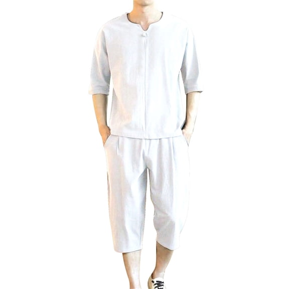 Men Summer Outfits Men Formal Suits 3 Piece T Suit Size One Button Tuxedo Man Dress Suit Tuxedo Jacket And Pants Young La Men The Man in The Mens Vests Three Piece And Men'S Tang Linen Short White L