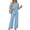 Sky Blue, variant on Womens 2 Piece Lounge Outfits 3/4 Sleeve V Neck Button Top Leaf Print Wide Leg Pants Casual Spring Summer Vacation Set