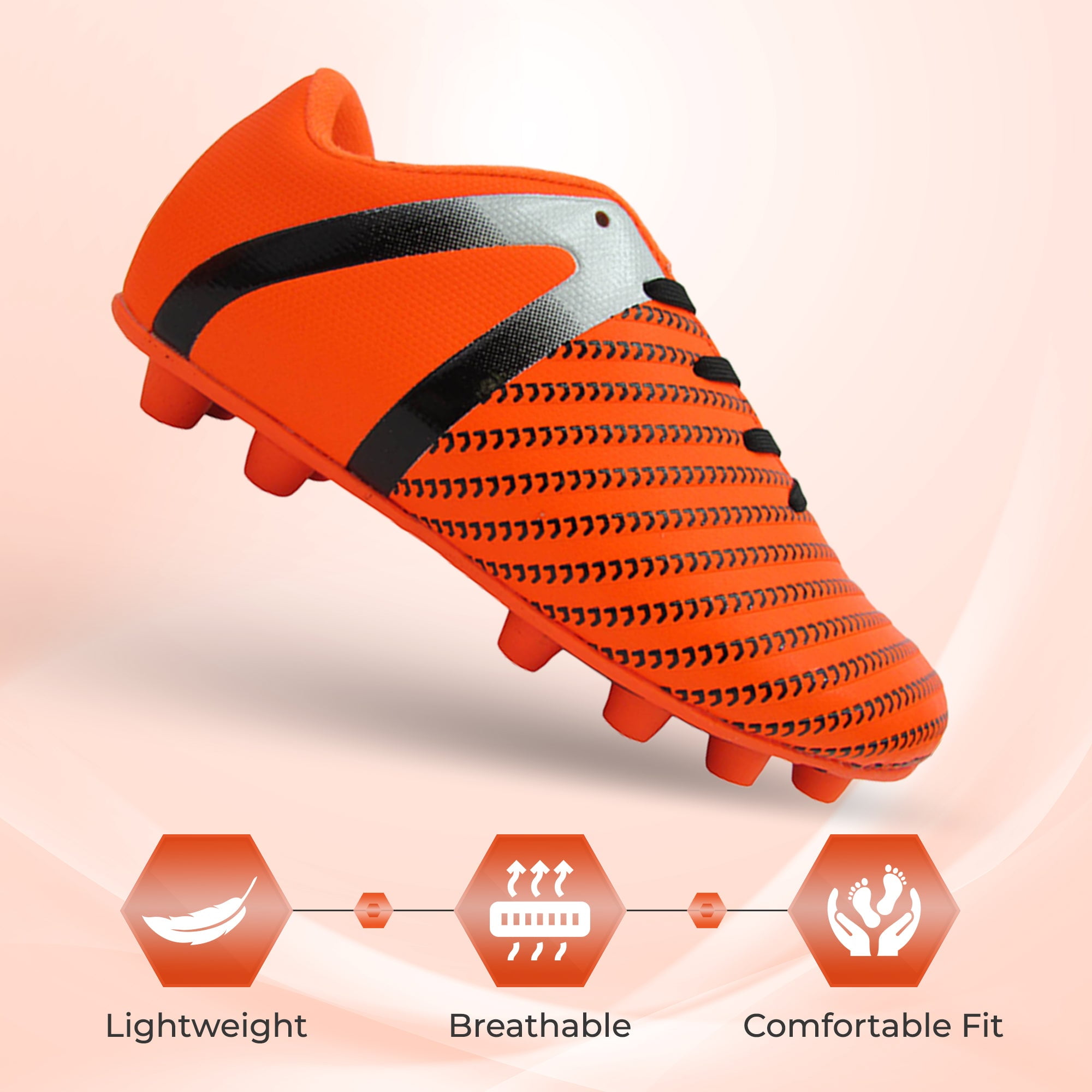 Vizari USA Impact Firm Ground Soccer Cleats for Kids – Comfortable, Lightweight, and Durable Shoes for Toddlers, Little Kids, and Big Kids - Orange/Silver, 10
